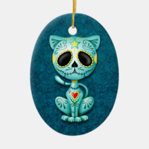 Blue Zombie Sugar Kitten Ceramic Tree Decoration