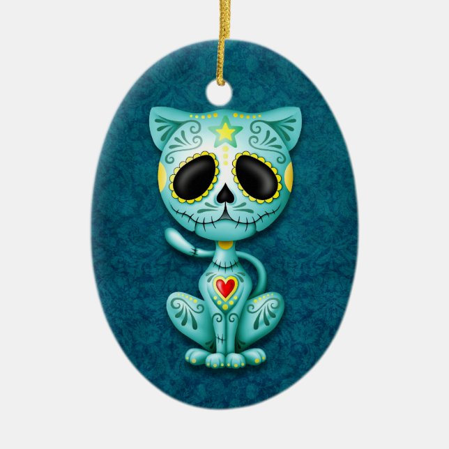 Blue Zombie Sugar Kitten Ceramic Tree Decoration (Front)