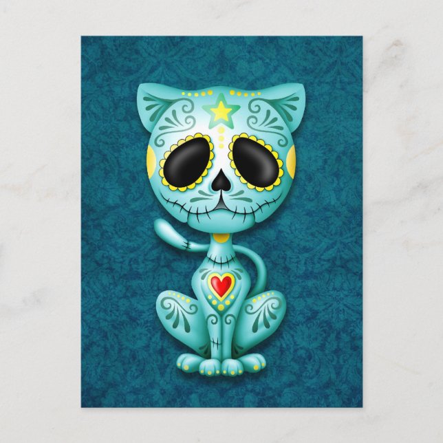 Blue Zombie Sugar Kitten Postcard (Front)