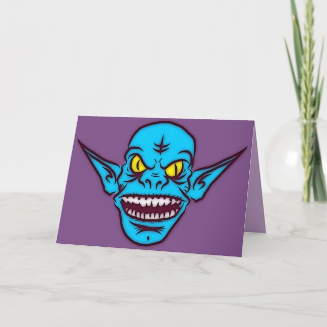 blue zombie troll demon greeting card (Front)