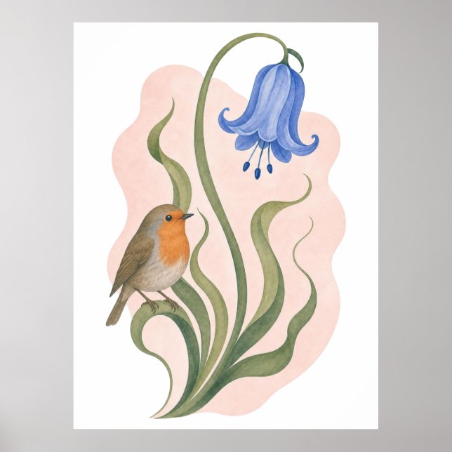 Bluebell and Robin Wall Art (Front)