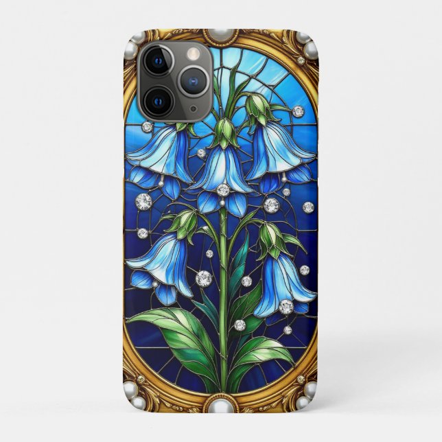 Bluebell Flowers and Golden Frame Details Case-Mate iPhone Case (Back)