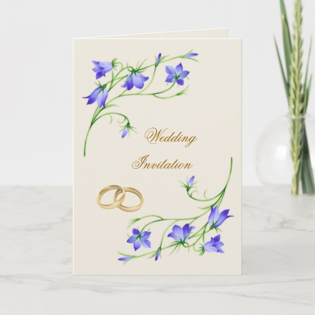 Bluebell flowers and rings Wedding Invitation (Front)