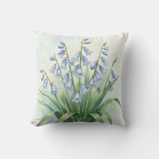 Bluebell Flowers Botanical Watercolor Cushion