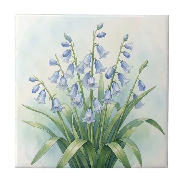 Bluebell Flowers Botanical Watercolor Tile (Front)