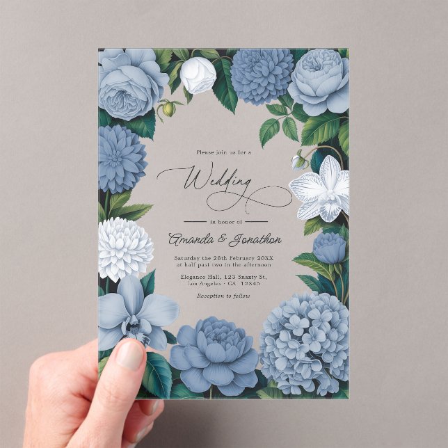 Bluebell Haze, Pale Delft & Cloud White Wedding Acrylic Invitations (Insitu (Handheld))