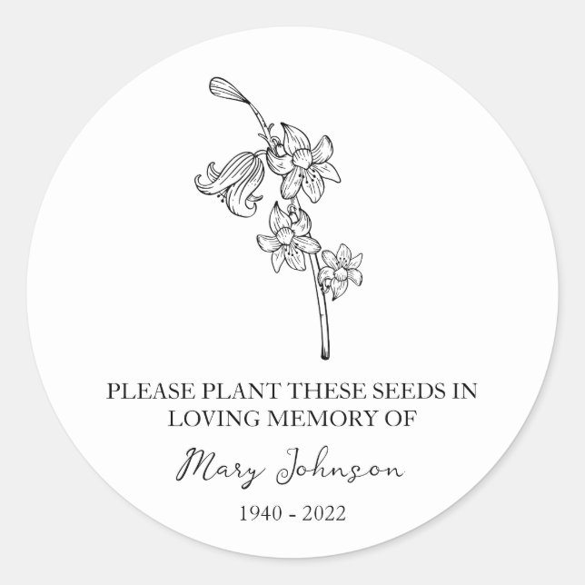 Bluebell Memorial Funeral Seed Packet Classic Round Sticker (Front)