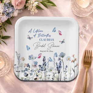 Bluebell Wildflowers Butterflies Bridal Shower Paper Plate