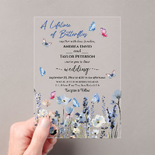 Bluebell Wildflowers Butterflies Wedding Acrylic Invitations