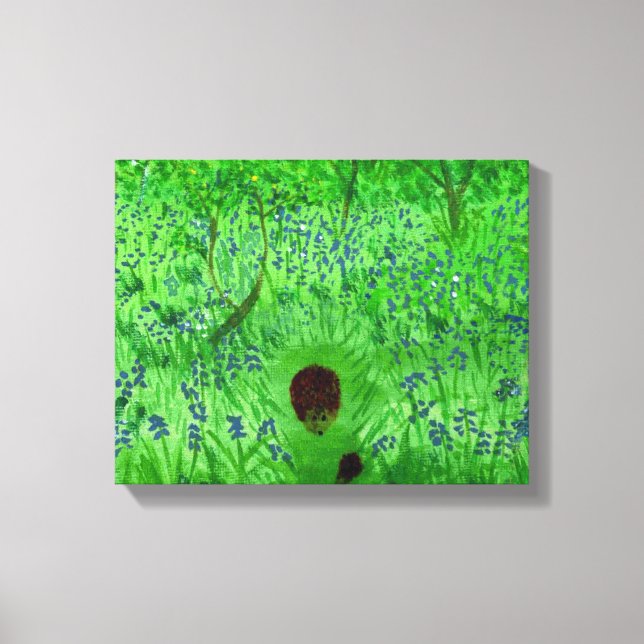 Bluebell Wood Hedgehogs Painting Spring Woodland Canvas Print (Front)