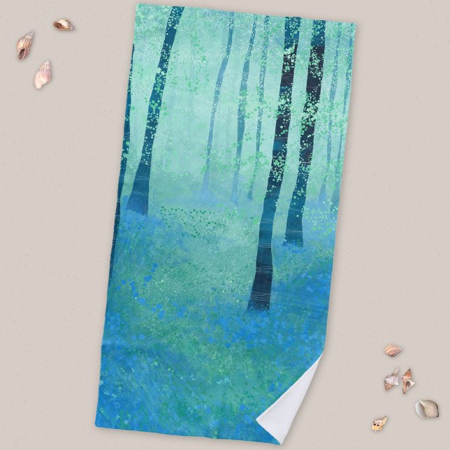 Bluebell Woodland Forest Beach Towel (Bluebell woodland landscape art beach towel)