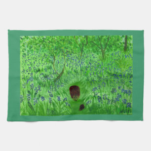 Bluebell Woodland Hedgehogs Spring Green Tea Towel