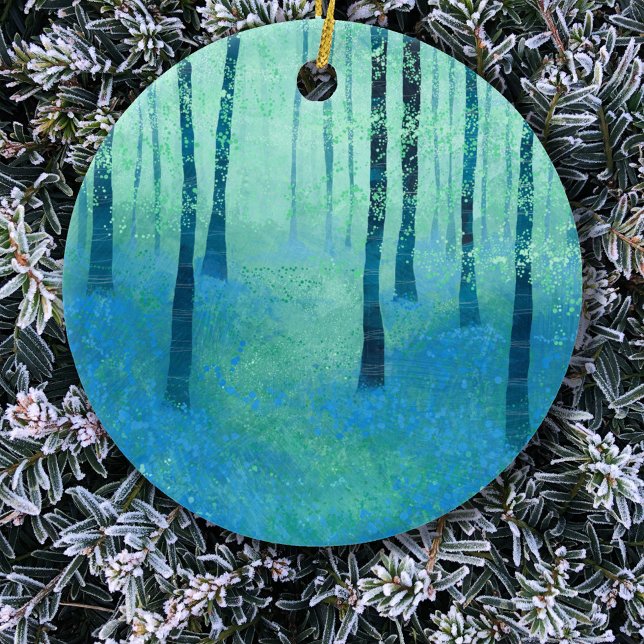 Bluebell Woodland Painting Ceramic Tree Decoration (Bluebell woodland forest landscape art Christmas ornament)