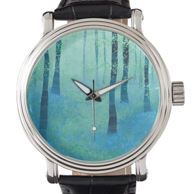 Bluebell Woods Painting Watch (Bluebell woodland abstract art watch)