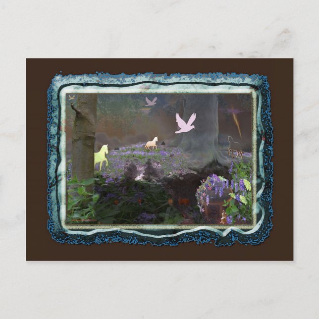 bluebellfield with unicorns postcard (Front)