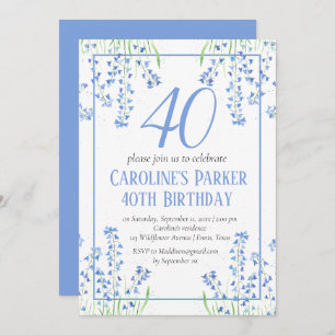 Bluebells 40th Birthday Blue Floral Botanical Invitation