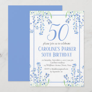 Bluebells 50th Birthday Blue Floral Botanical Invitation