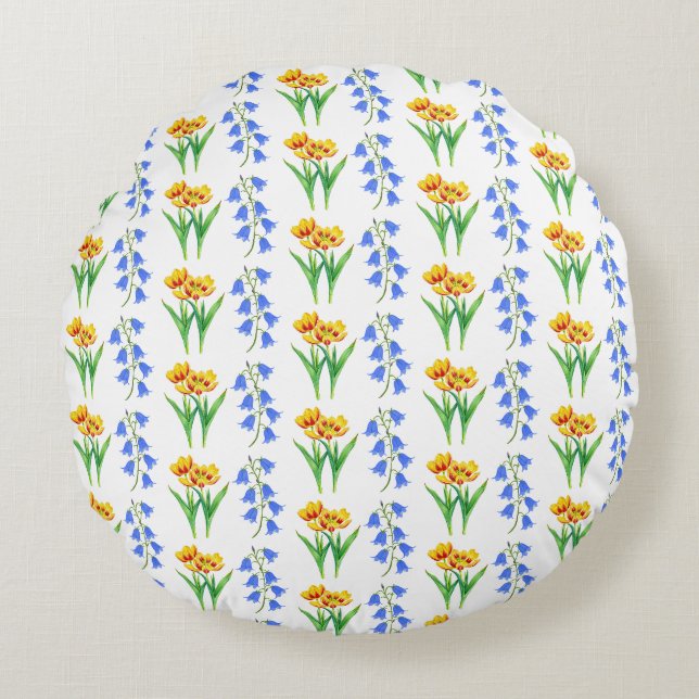 Bluebells and Yellow Tulips Accent Pillow (Front)