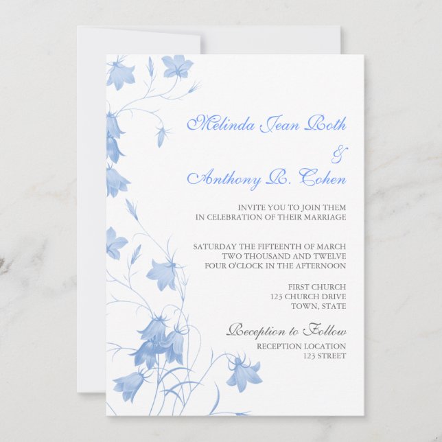 Bluebells - Blue 5x7 Wedding Invitation (Front)