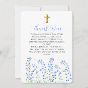 Bluebells Blue Floral Funeral Cross Thank you Invitation