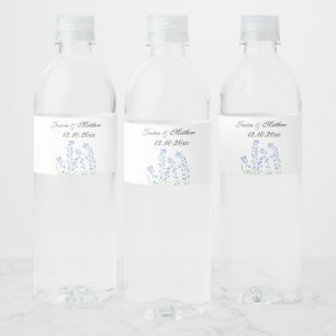 Bluebells Blue floral Watercolor nature Wedding Water Bottle Label