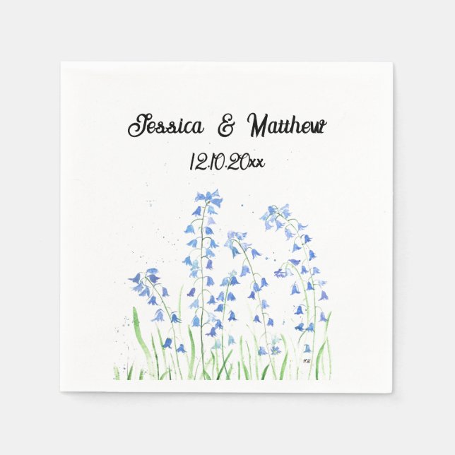 Bluebells Blue floral Watercolor nature Weddings Napkin (Front)
