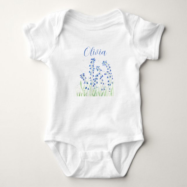 Bluebells blue flowers spring baby bodysuit (Front)