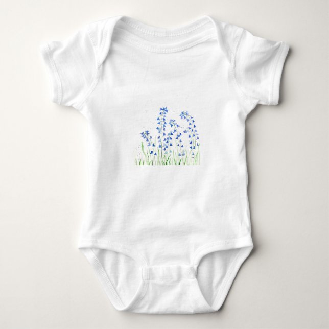 Bluebells blue flowers spring baby bodysuit (Front)