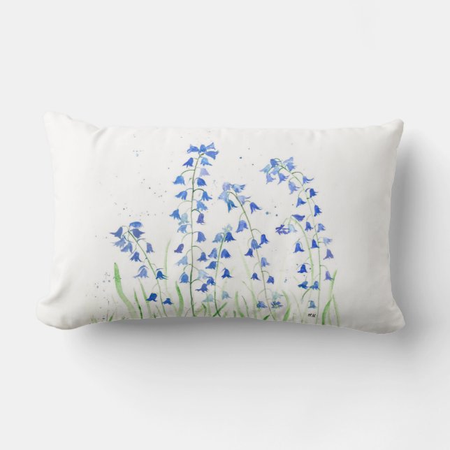 Bluebells blue flowers watercolor floral nature  lumbar cushion (Front)