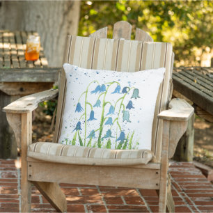 Bluebells blue flowers watercolor nature floral cushion