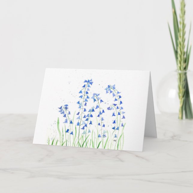 Bluebells blue flowers woodlands watercolor card (Front)