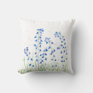 Bluebells blue pastel flowers watercolor nature cushion