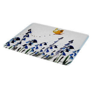 Bluebells butterfly floral art cutting board