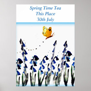 Bluebells butterfly floral art poster