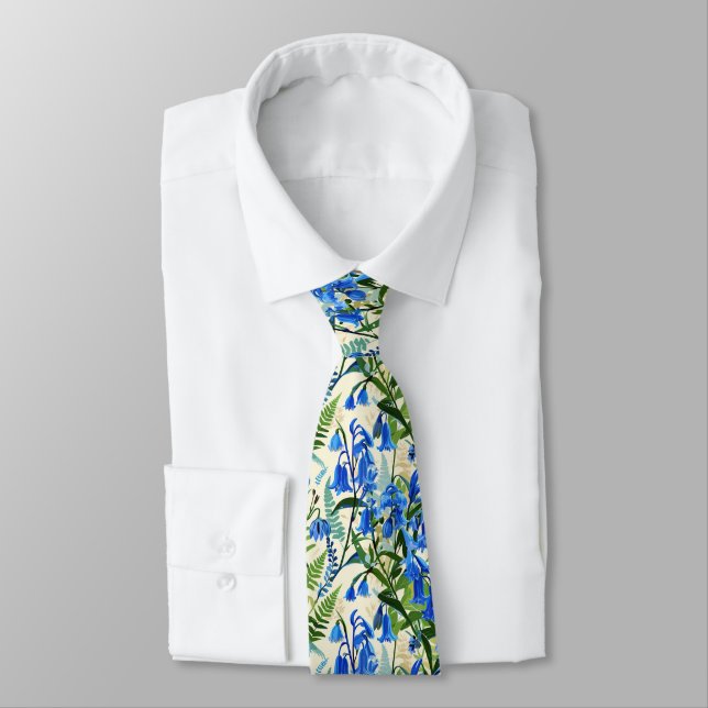 Bluebells Ferns Seamless Botanical Spring Pattern Tie (Tied)