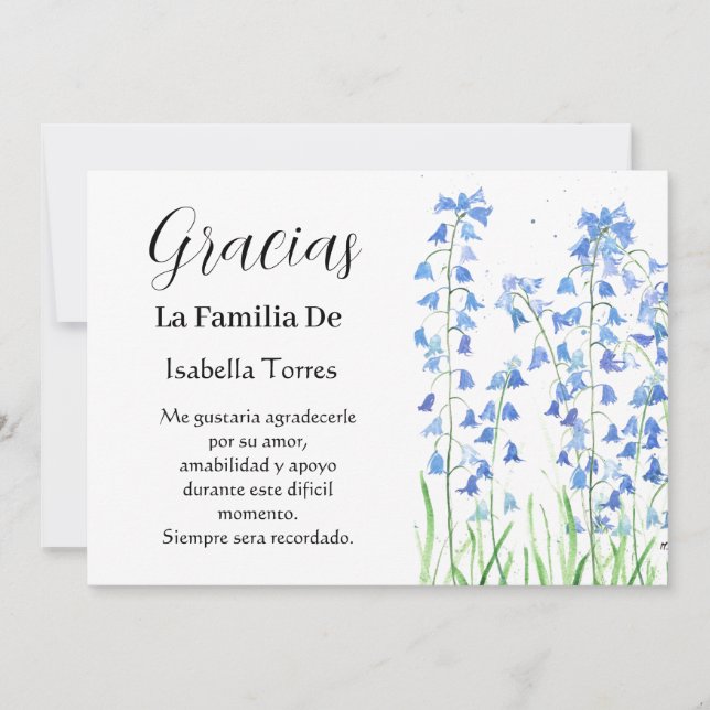 Bluebells Spanish Floral Funeral Death Thank you  Invitation (Front)
