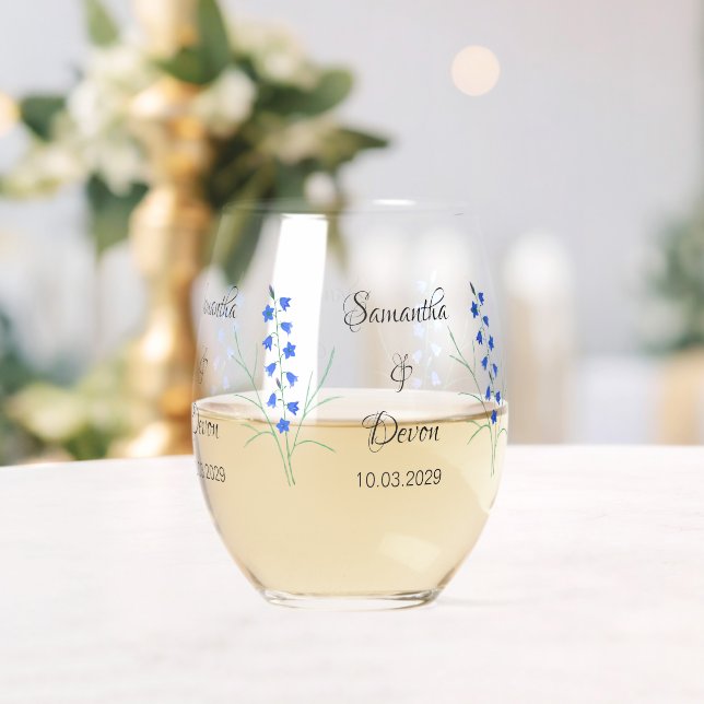 Bluebells Stemless Wine Glasses (Insitu (Wedding))