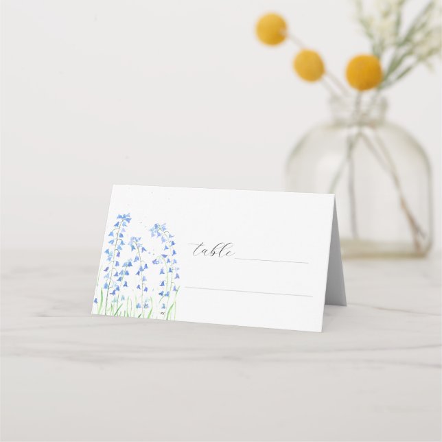 Bluebells Watercolor Blue Flower Floral Wedding Place Card (Front)