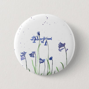 Bluebells watercolor Blue flowers nature 6 Cm Round Badge