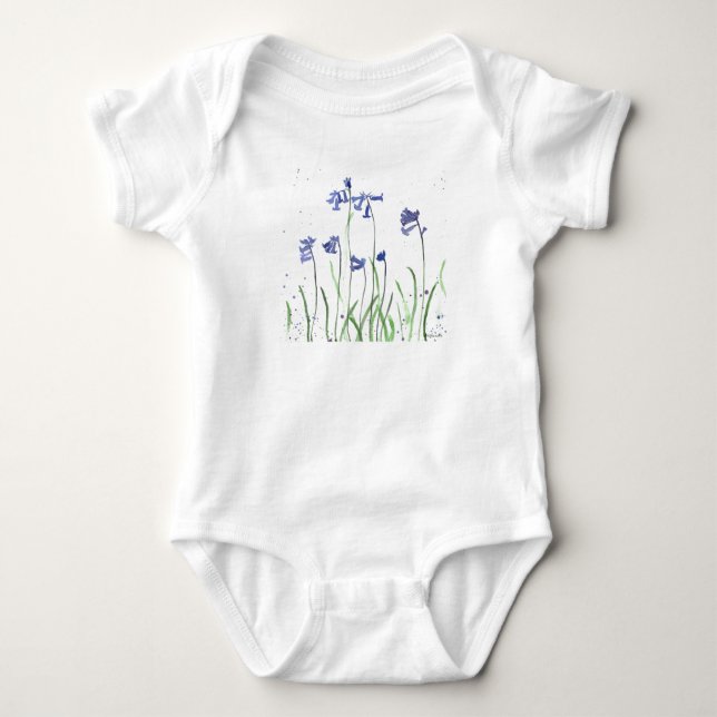 Bluebells watercolor Floral Blue Flowers Elegant Baby Bodysuit (Front)