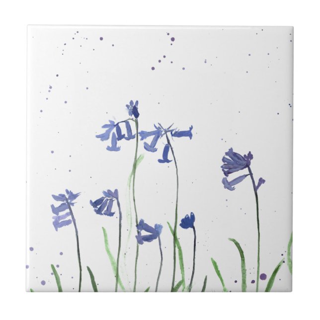 Bluebells watercolour floral blue pretty elegant tile (Front)