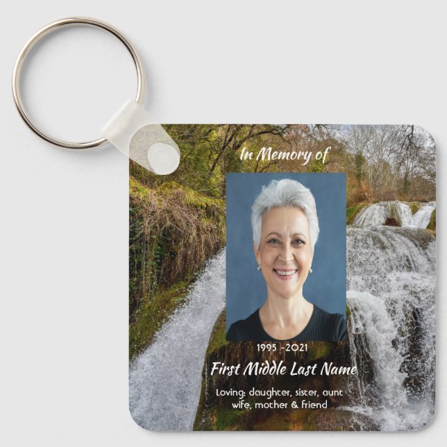  Bluebells Waterfall Landscape  Memorial Keepsake  Key Ring (Front)