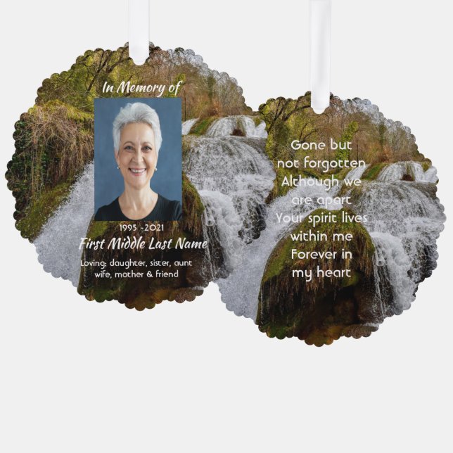 Bluebells Waterfall Landscape  Memorial Keepsake  Tree Decoration Card (Front/Back)