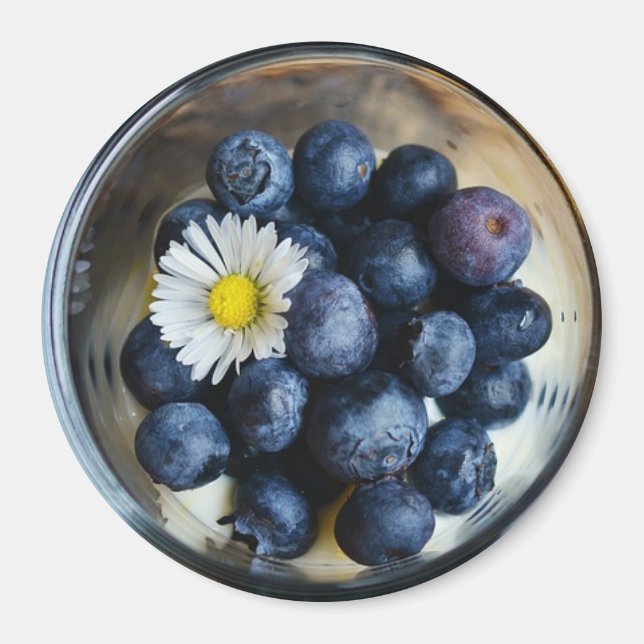 Blueberries and Daisy in Bowl Refrigerator Magnet (Front)