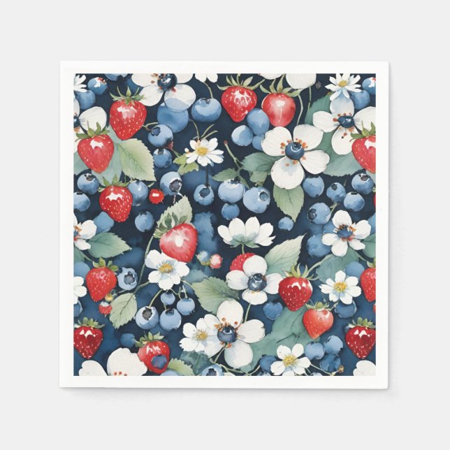 Blueberries And Strawberries Floral Napkin (Front)