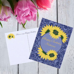 Blueberries and sunflowers. Happy Birthday Holiday Postcard