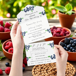 Blueberries Berries Fruit Elegant Rustic Wedding All In One Invitation