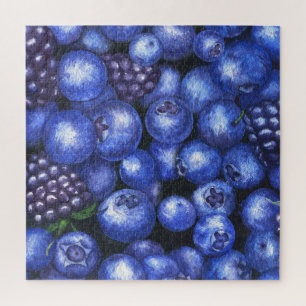 Blueberries Blackberries Watercolor Seamless Patte Jigsaw Puzzle