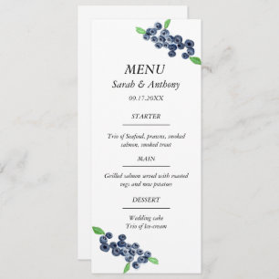 Blueberries Blue Fruit Watercolor Wedding Food Menu