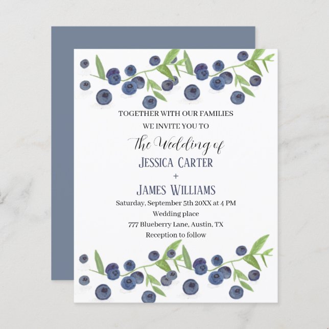 Blueberries Blueberry Fruit Watercolor Wedding (Front/Back)